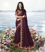 Dark Wine Embroidered Silk Blend Saree