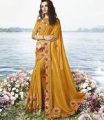 Mustard Embroidered Viscose Saree