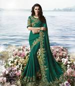 Teal Embroidered Silk Blend Saree