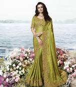Green Embroidered Silk Blend Saree