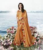 Peach Embroidered Viscose Saree