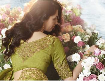 Green Embroidered Silk Blend Saree 2