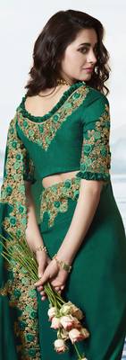 Teal Embroidered Silk Blend Saree 2