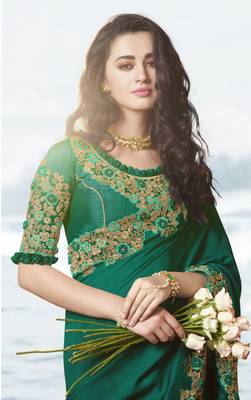 Teal Embroidered Silk Blend Saree 3