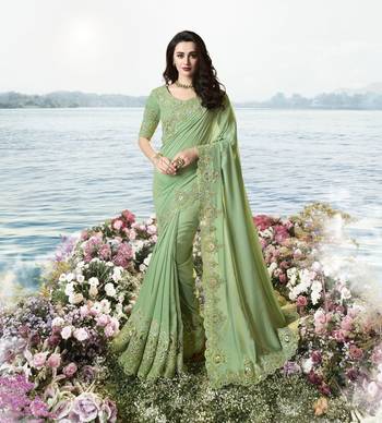 Green Embroidered Viscose Saree 1