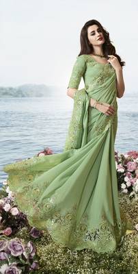 Green Embroidered Viscose Saree 2