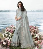 Grey Embroidered Viscose Saree
