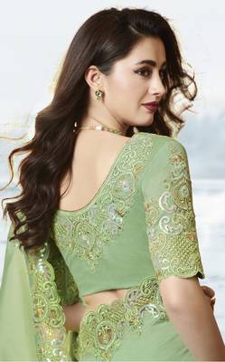 Green Embroidered Viscose Saree 3