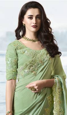 Green Embroidered Viscose Saree 4