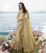 Dark Cream Embroidered Viscose Saree