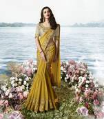 Mustard Embroidered Silk Blend Saree