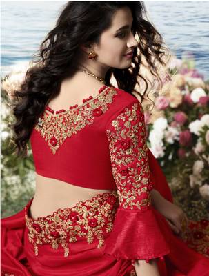 Red Embroidered Silk Blend Saree 2