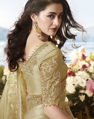 Dark Cream Embroidered Viscose Saree 4