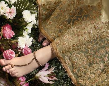 Dark Cream Embroidered Viscose Saree 5