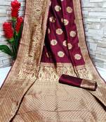 Maroon woven banarasi saree with blouse