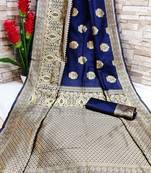 Dark blue woven banarasi saree with blouse