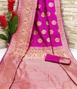 Pink woven banarasi saree with blouse