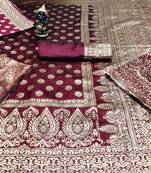 Maroon woven banarasi saree with blouse