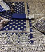 Dark blue woven banarasi saree with blouse