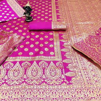 Pink woven banarasi saree with blouse 1