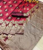 Maroon woven banarasi saree with blouse