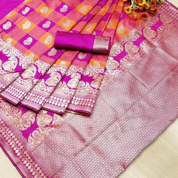 Pink woven banarasi saree with blouse 1