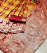 Red woven banarasi saree with blouse