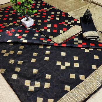 Black woven banarasi saree with blouse 1