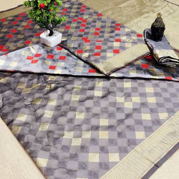 Grey woven banarasi saree with blouse 1