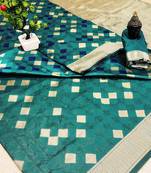 Turquoise woven banarasi saree with blouse