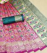 Turquoise woven banarasi saree with blouse