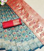 Red woven banarasi saree with blouse