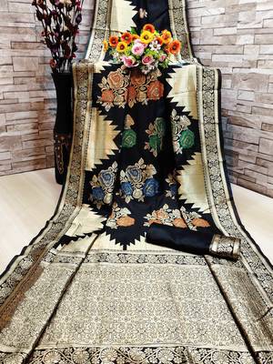 Black woven banarasi saree with blouse 1