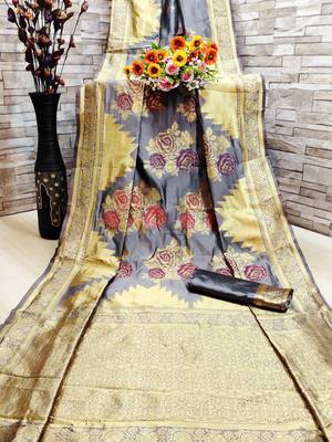 Grey woven banarasi saree with blouse 1