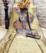 Grey woven banarasi saree with blouse