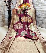Maroon woven banarasi saree with blouse