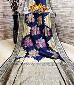 Dark blue woven banarasi saree with blouse