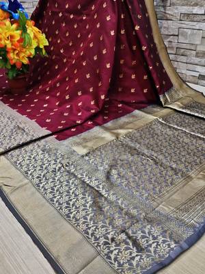 Grey woven banarasi saree with blouse 1