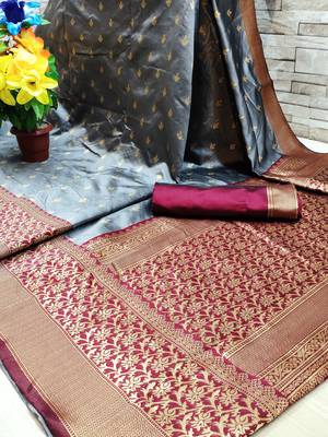 Maroon woven banarasi saree with blouse 1