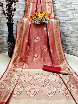 Red woven banarasi saree with blouse 1