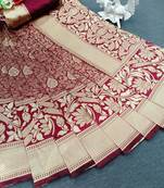 Maroon woven banarasi saree with blouse