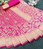 Pink woven banarasi saree with blouse