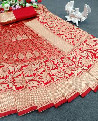 Red woven banarasi saree with blouse 1