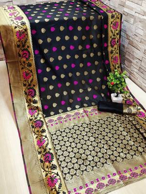 Black woven banarasi saree with blouse 1