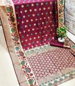 Maroon woven banarasi saree with blouse