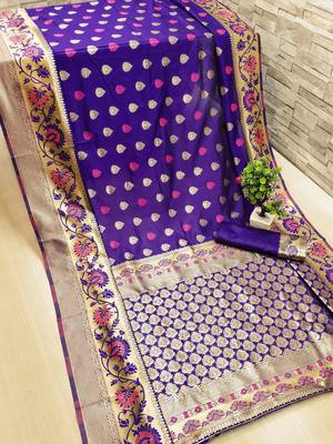 Purple woven banarasi saree with blouse 1