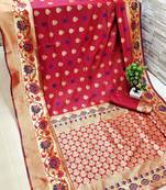 Red woven banarasi saree with blouse