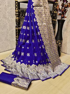 Blue woven banarasi saree with blouse 1