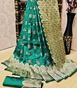 Turquoise woven banarasi saree with blouse