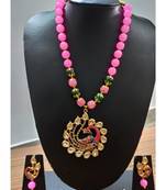Pink Agate Peacock Necklace Set